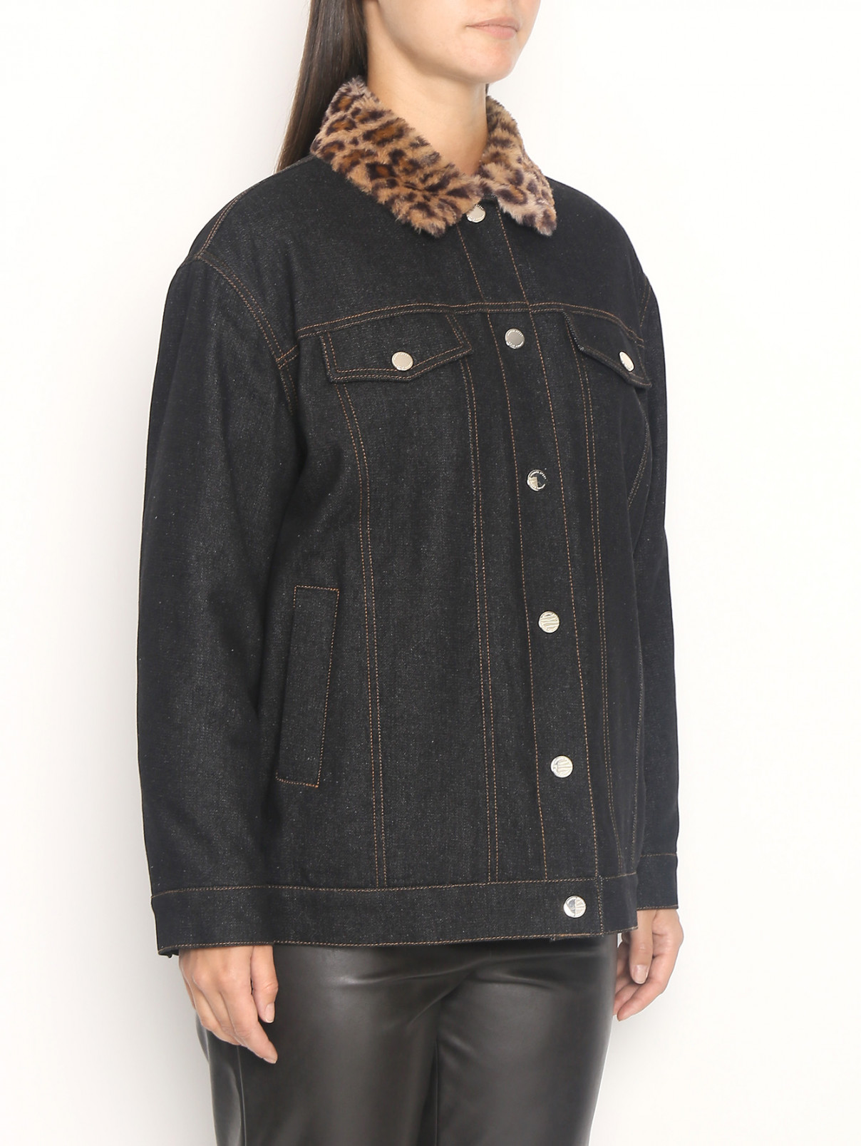 Утепленная куртка из денима Marina Rinaldi  –  МодельВерхНиз  – Цвет:  Серый