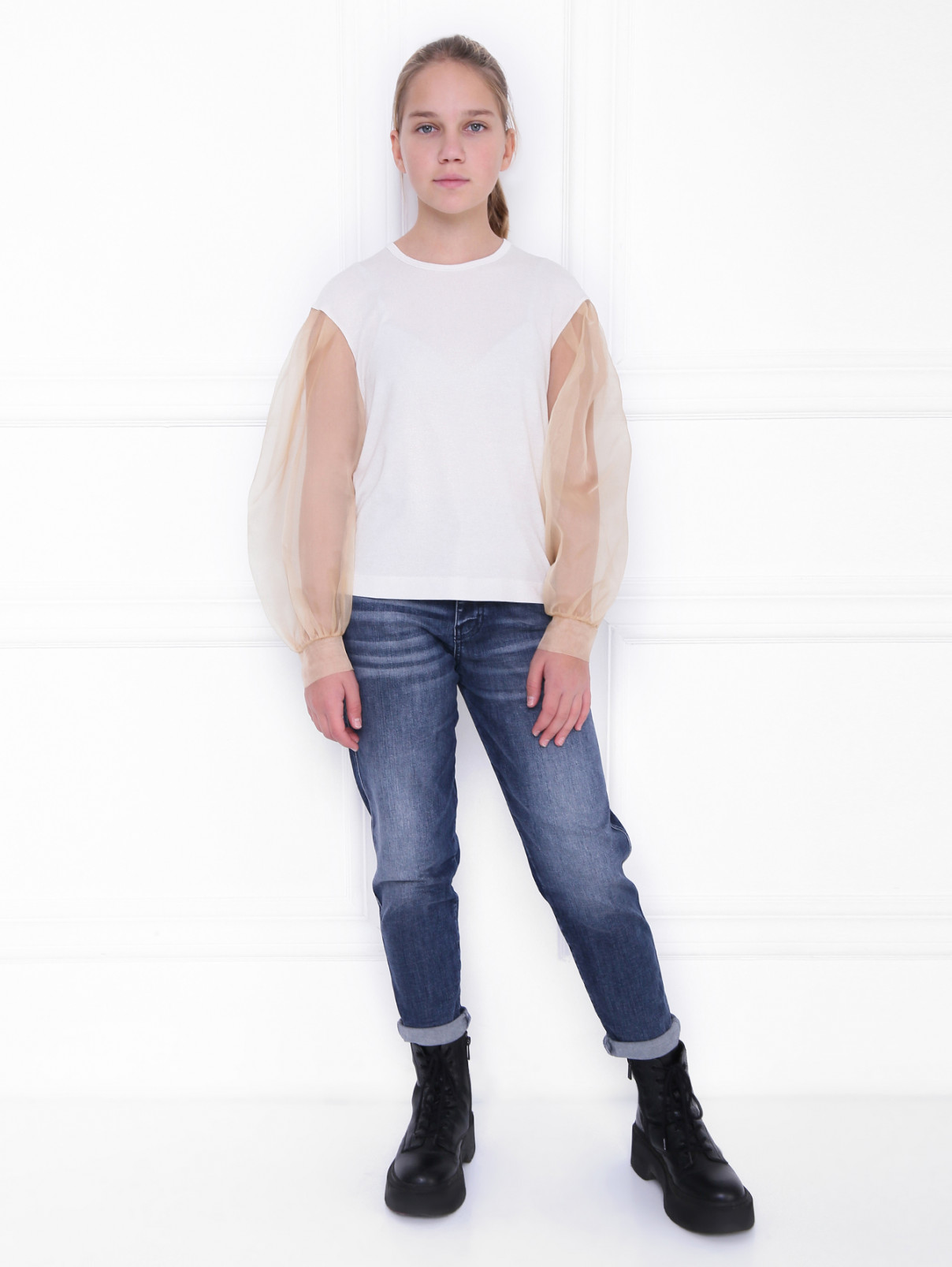 Блуза с рукавами из шелковой органзы MiMiSol  –  МодельОбщийВид  – Цвет:  Белый