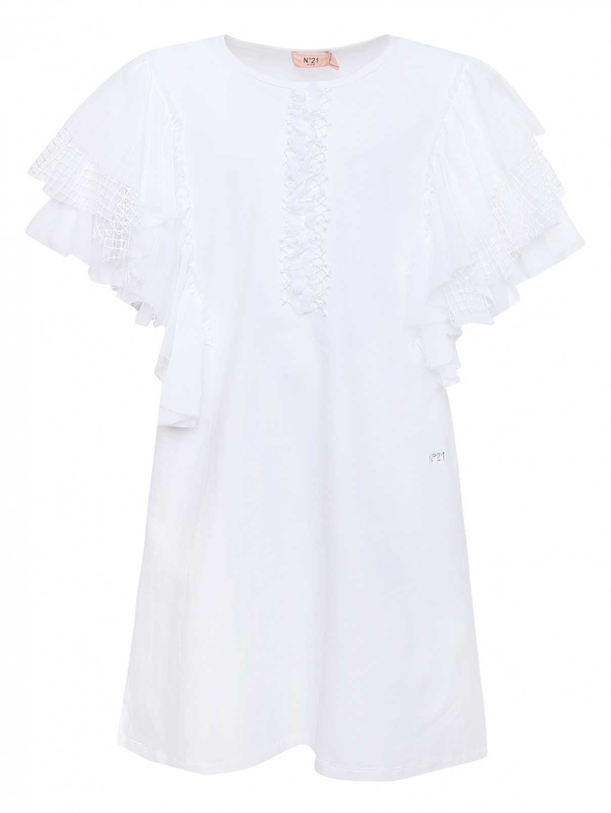 Платье с оборками на рукавах N21 Kids  –  Общий вид  – Цвет:  Белый