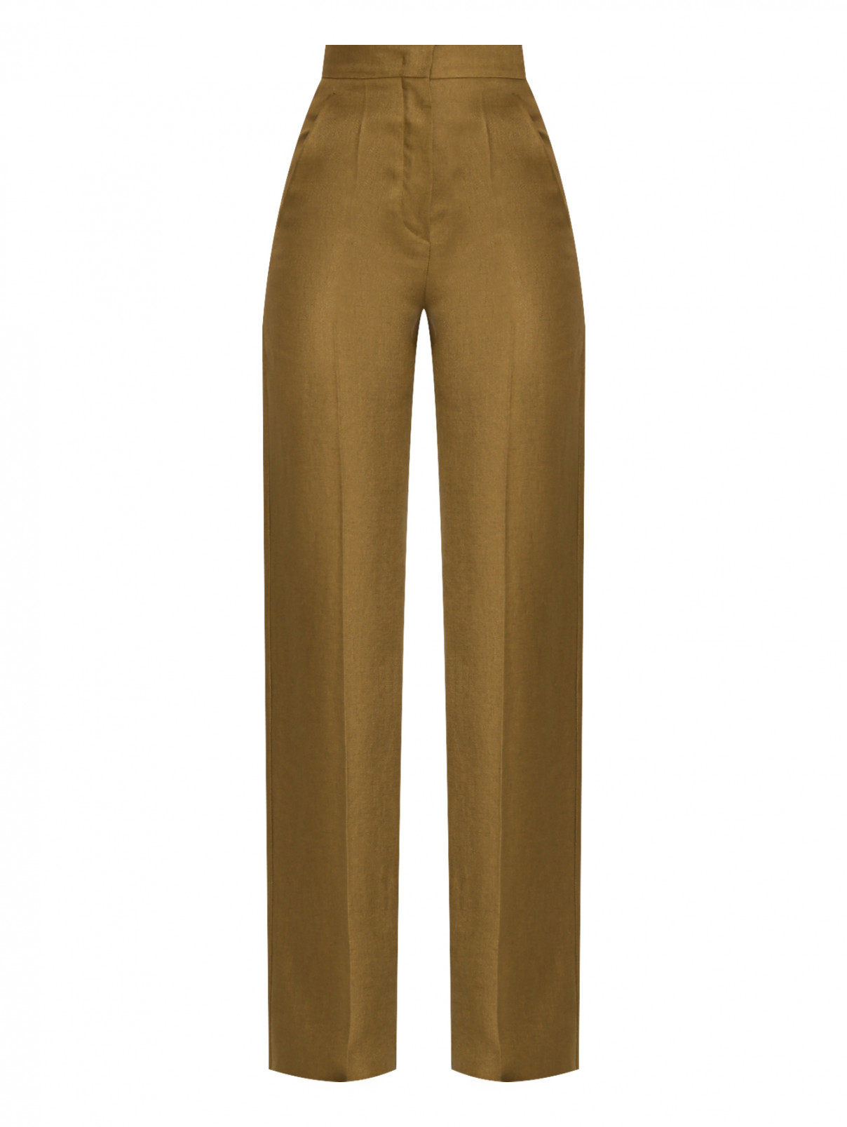 Прямые брюки из льна Max Mara  –  Общий вид  – Цвет:  Зеленый