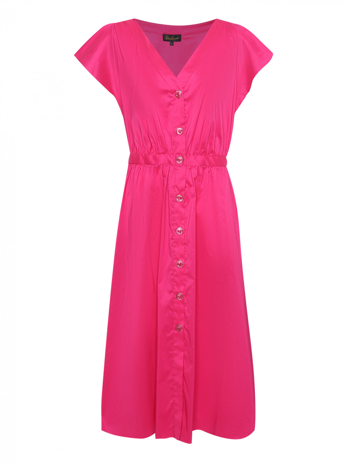 Платье-миди из смешанного хлопка с короткими рукавами Luisa Spagnoli  –  Общий вид  – Цвет:  Фиолетовый