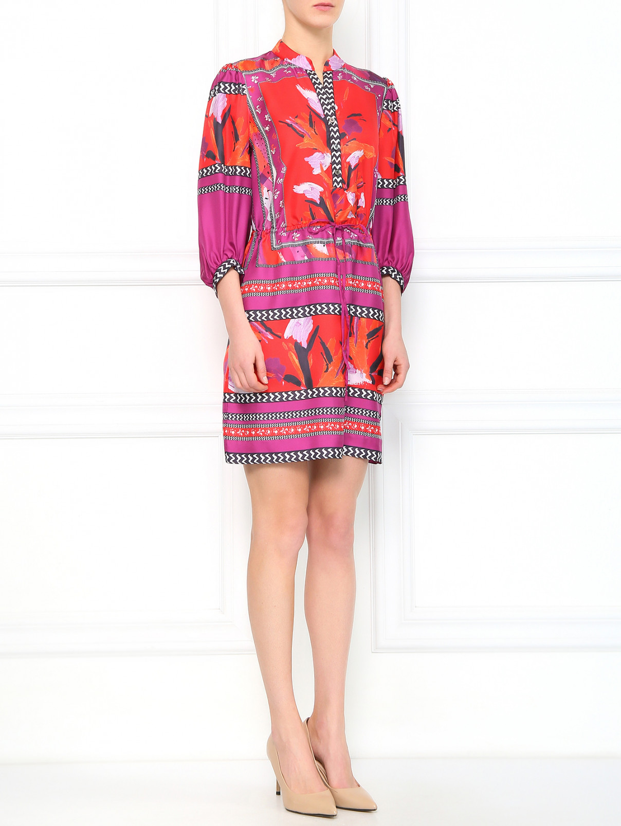 Свободное платье-мини из шелка с узором Diane von Furstenberg  –  Модель Общий вид  – Цвет:  Фиолетовый