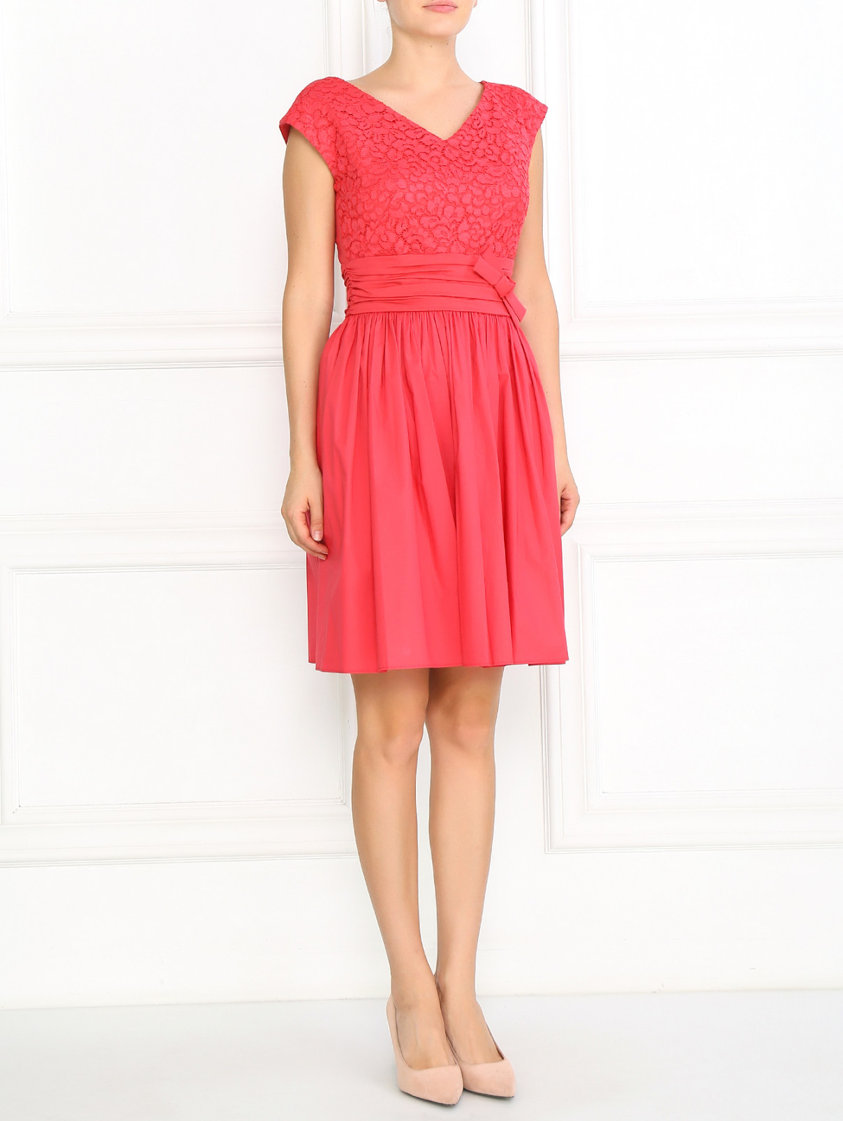 Платье без рукавов с драпировкой Paule Ka  –  Модель Общий вид  – Цвет:  Розовый