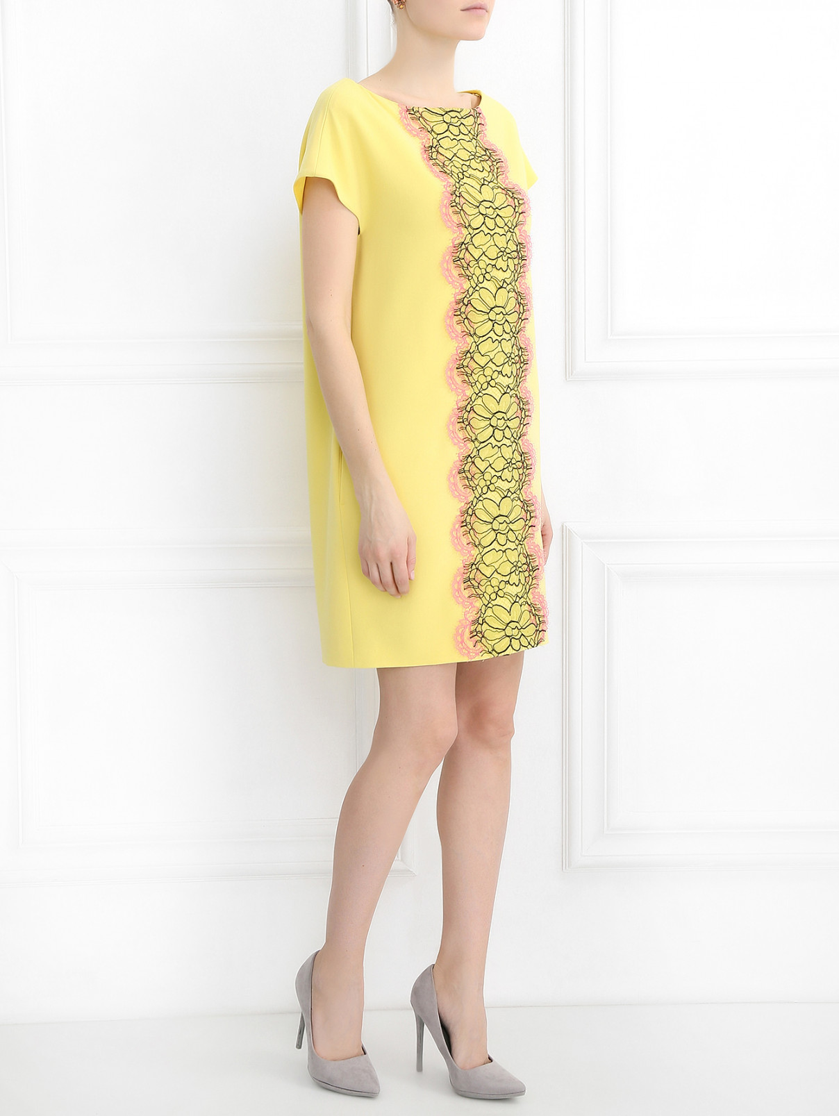 Платье-мини с цветочным узором Moschino Boutique  –  Модель Общий вид  – Цвет:  Желтый