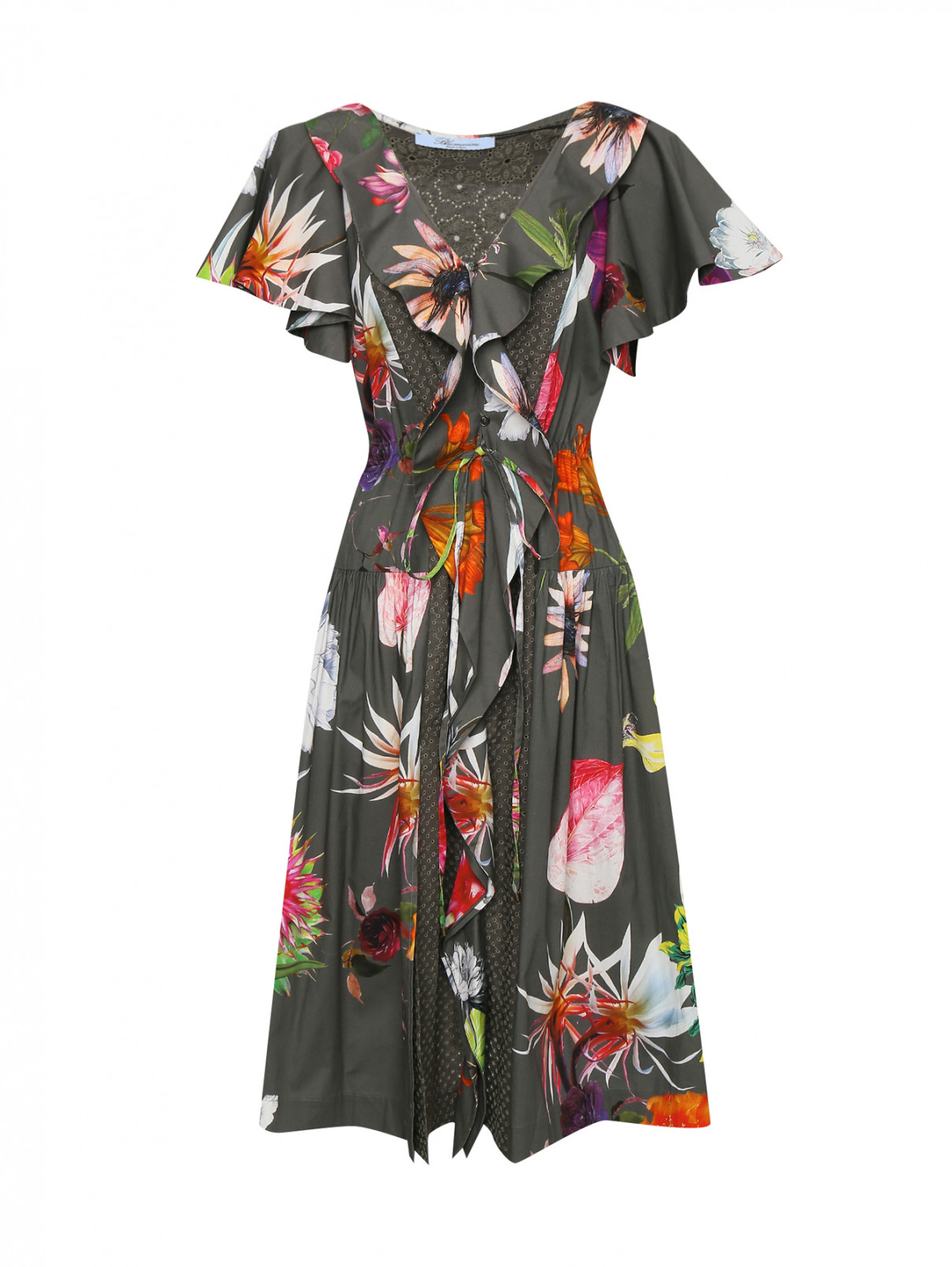 Платье-миди из хлопка с узором Blumarine  –  Общий вид  – Цвет:  Зеленый