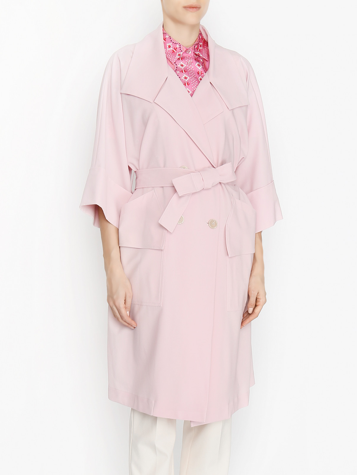 Тренч из тонкой шерсти с поясом Lorena Antoniazzi  –  МодельВерхНиз  – Цвет:  Розовый