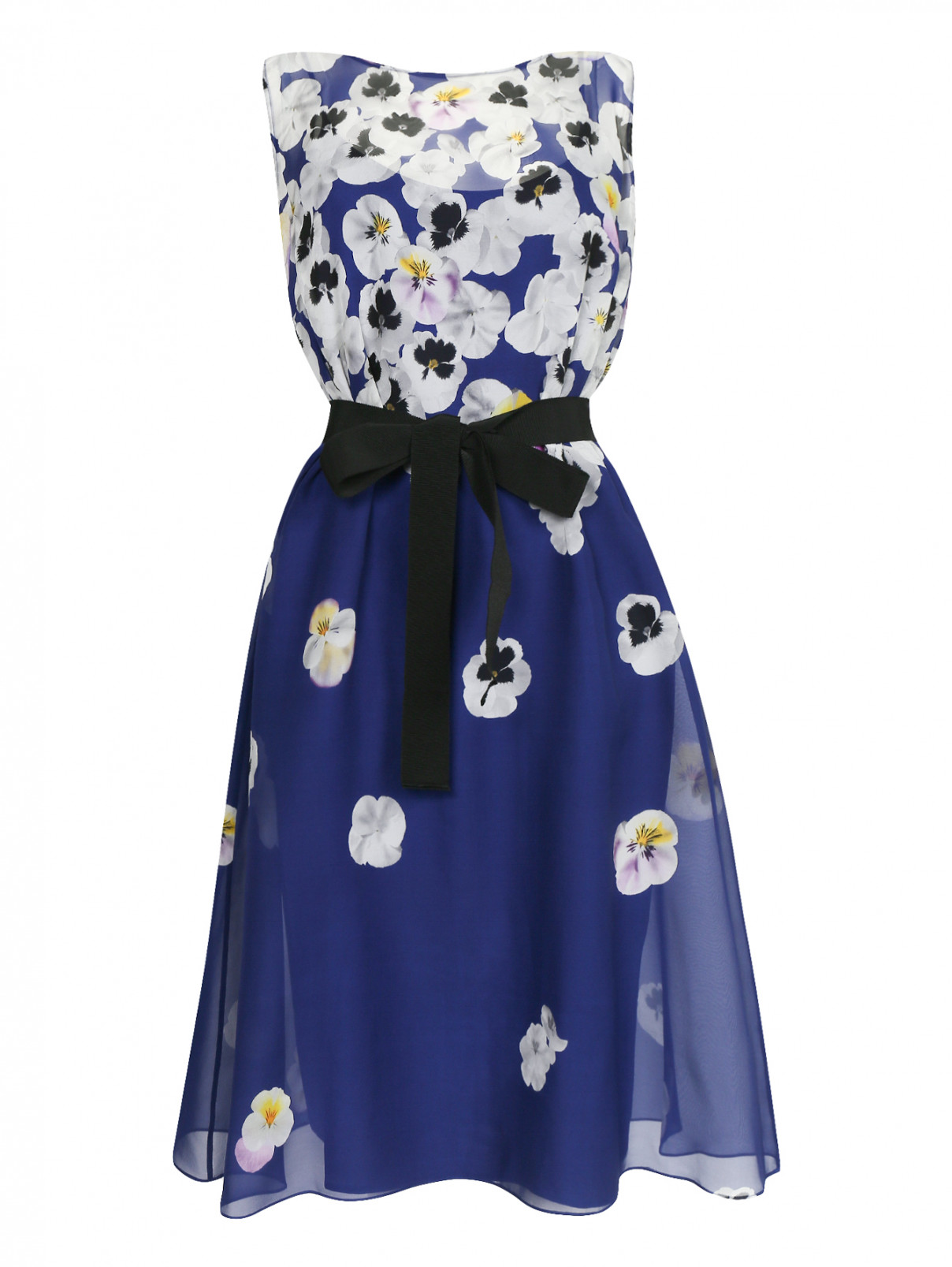 Платье-мини из шелка с цветочным узором Marina Rinaldi  –  Общий вид  – Цвет:  Узор