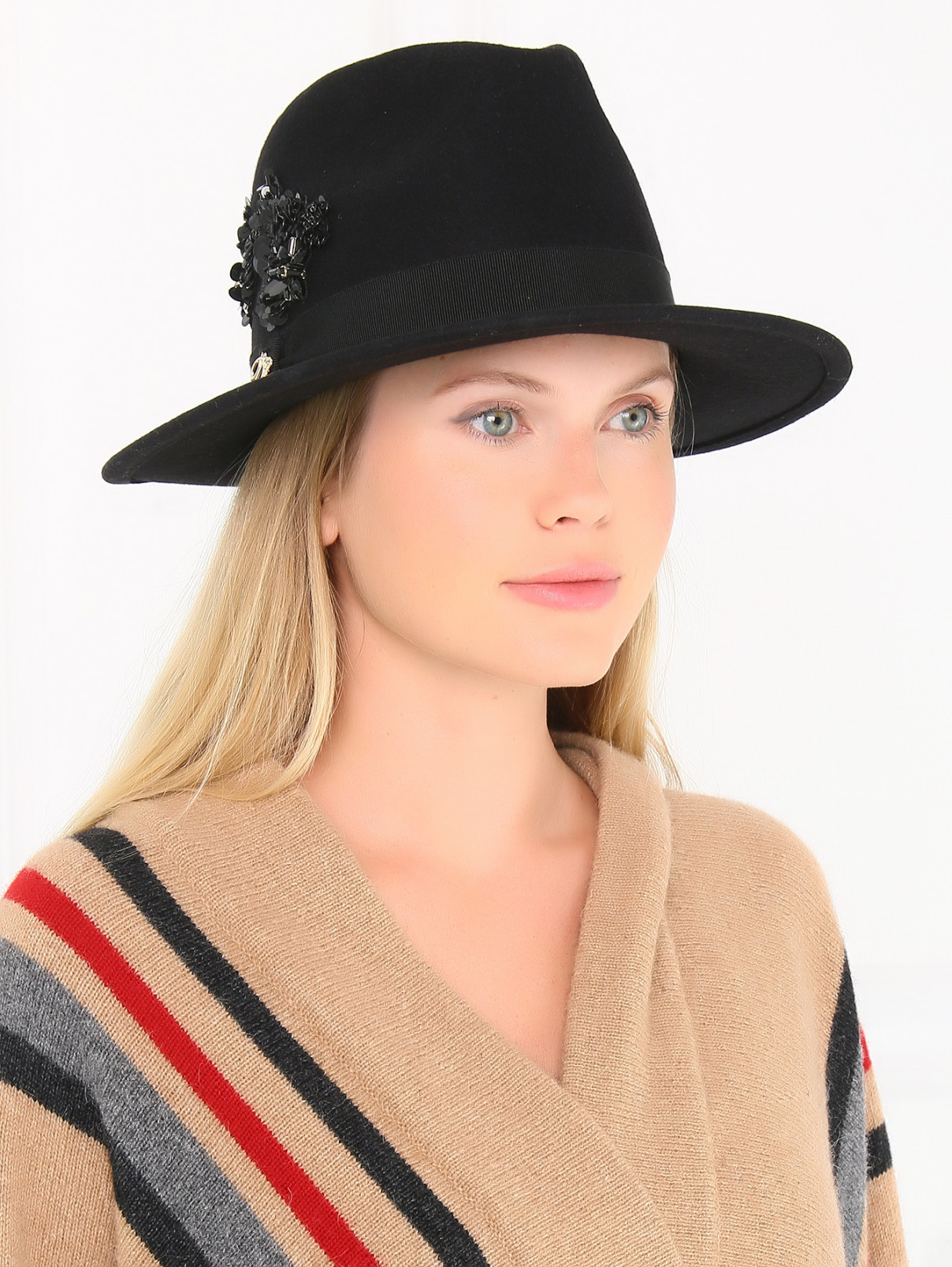 Шляпа из шерсти декорированная пайетками Dsquared2  –  Модель Общий вид  – Цвет:  Черный