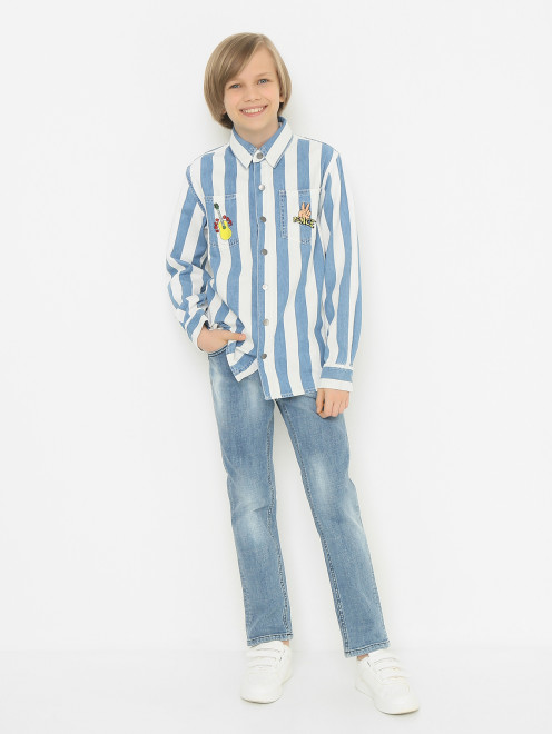 Рубашка в полоску из хлопка Stella McCartney kids - МодельОбщийВид