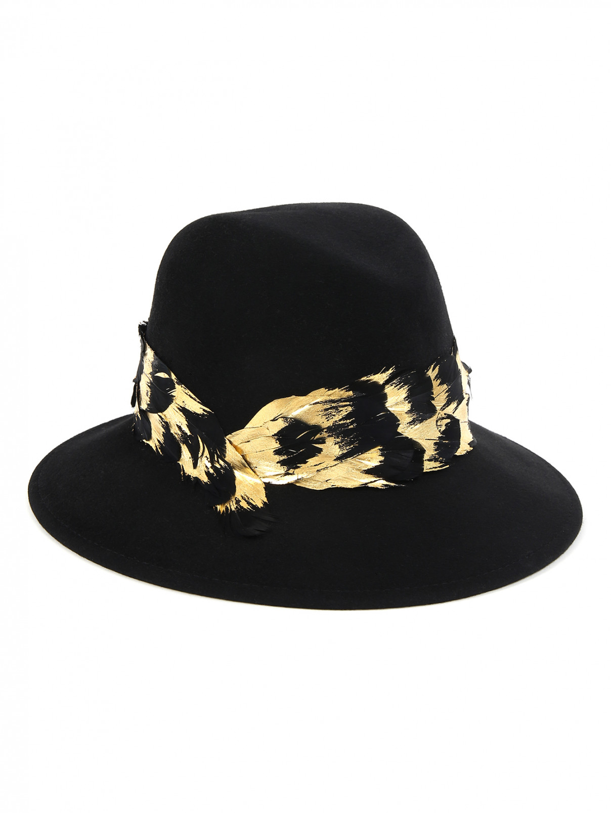 Шляпа из шерсти декорированная перьями Eugenia Kim  –  Общий вид  – Цвет:  Черный