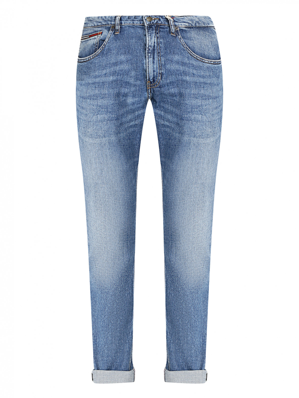 Джинсы зауженного кроя с потертостями Tommy Jeans  –  Общий вид  – Цвет:  Синий