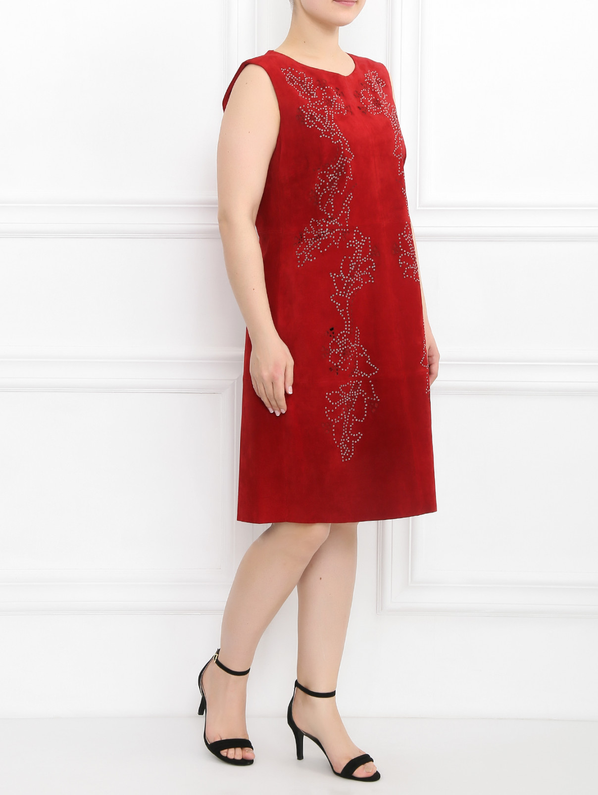 Платье-футляр из кожи с декором Marina Rinaldi  –  Модель Общий вид  – Цвет:  Красный