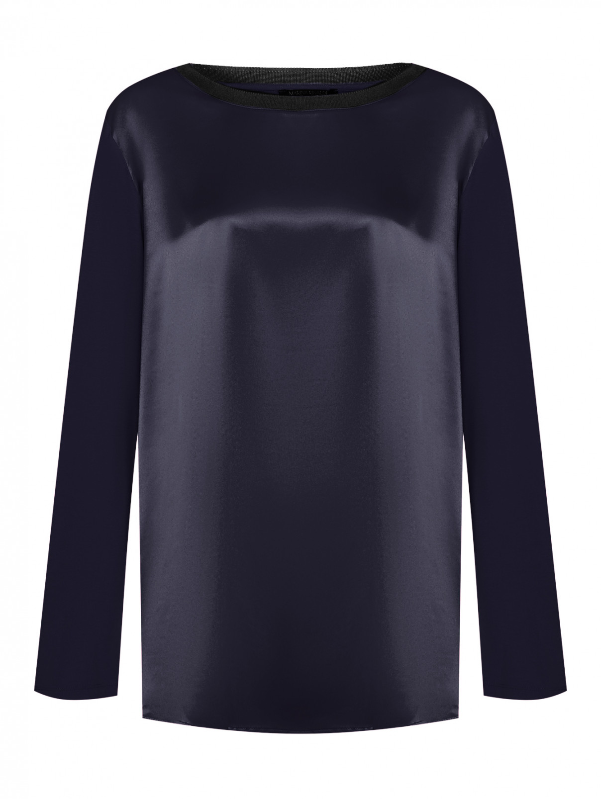 Блуза из вискозы с шелковой деталью Marina Rinaldi  –  Общий вид  – Цвет:  Синий