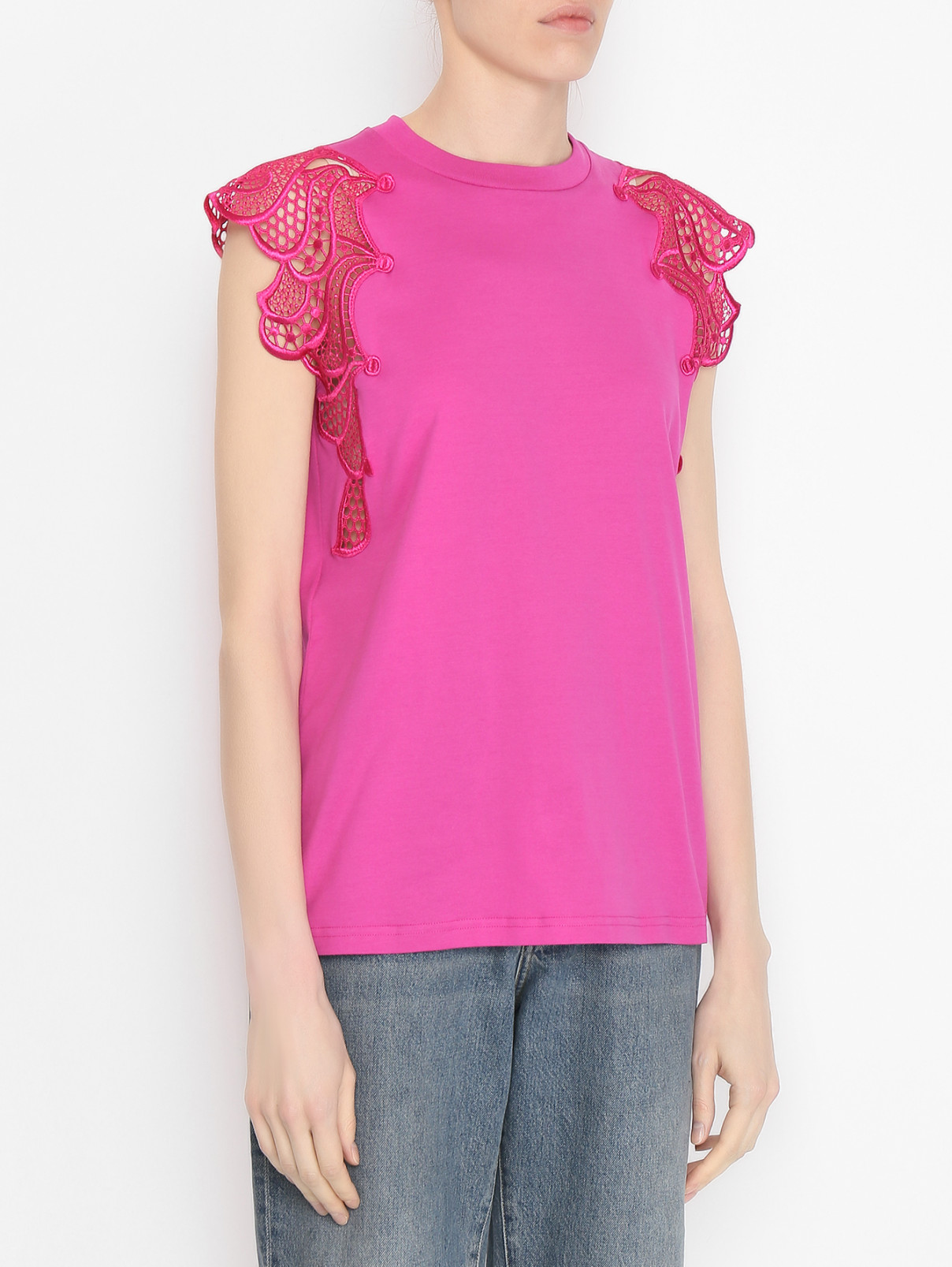 Блуза из хлопка с вышивкой Alberta Ferretti  –  МодельВерхНиз  – Цвет:  Розовый