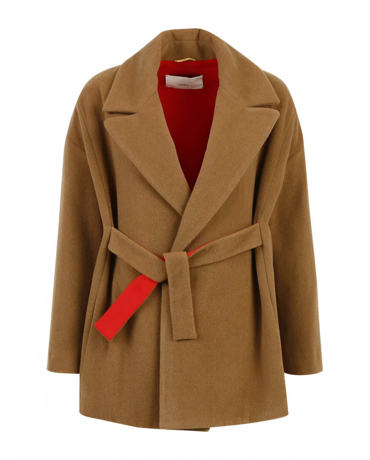 Пальто из шерсти с поясом Merсi  –  Общий вид  – Цвет:  Бежевый