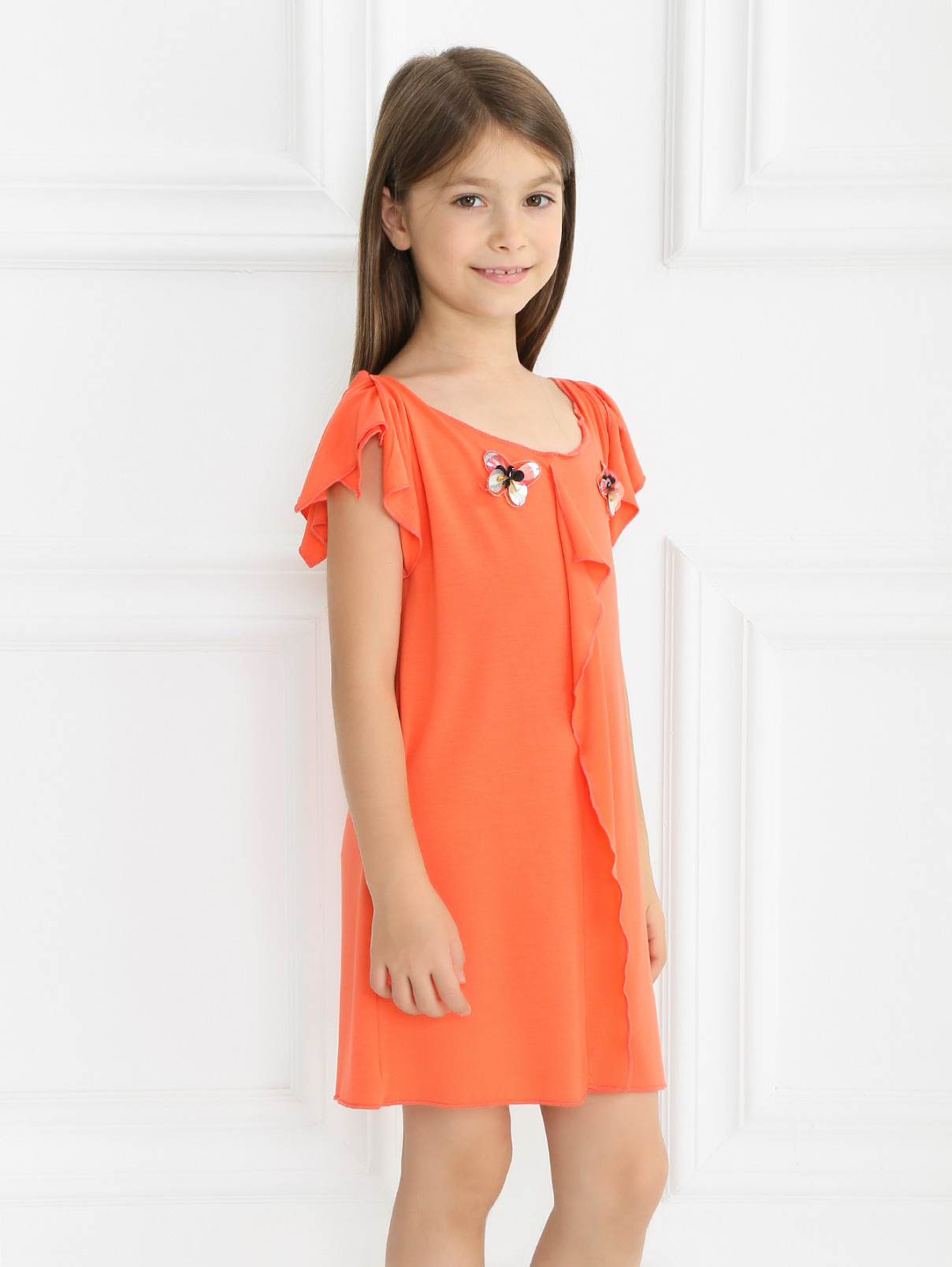Трикотажное платье-мини с декором Sonia Rykiel  –  Модель Верх-Низ  – Цвет:  Оранжевый