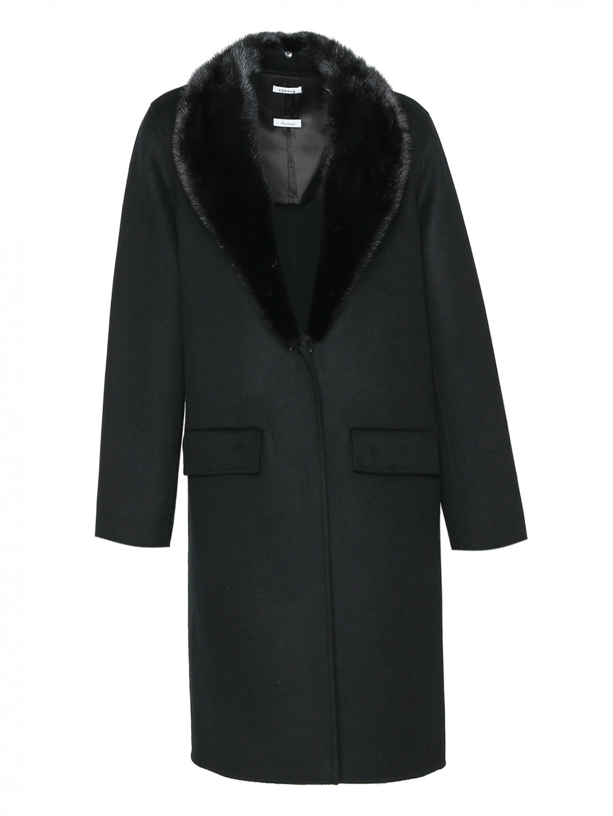 Пальто из шерсти прямого кроя с меховой отделкой P.A.R.O.S.H.  –  Общий вид  – Цвет:  Черный