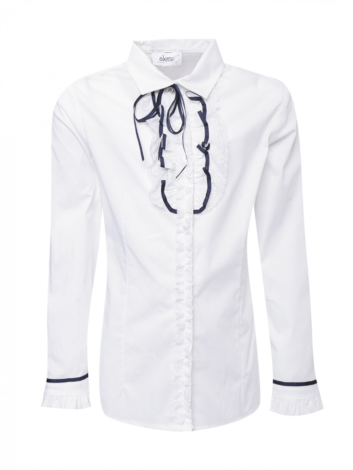 Блуза трикотажная с жабо Aletta Couture  –  Общий вид  – Цвет:  Белый