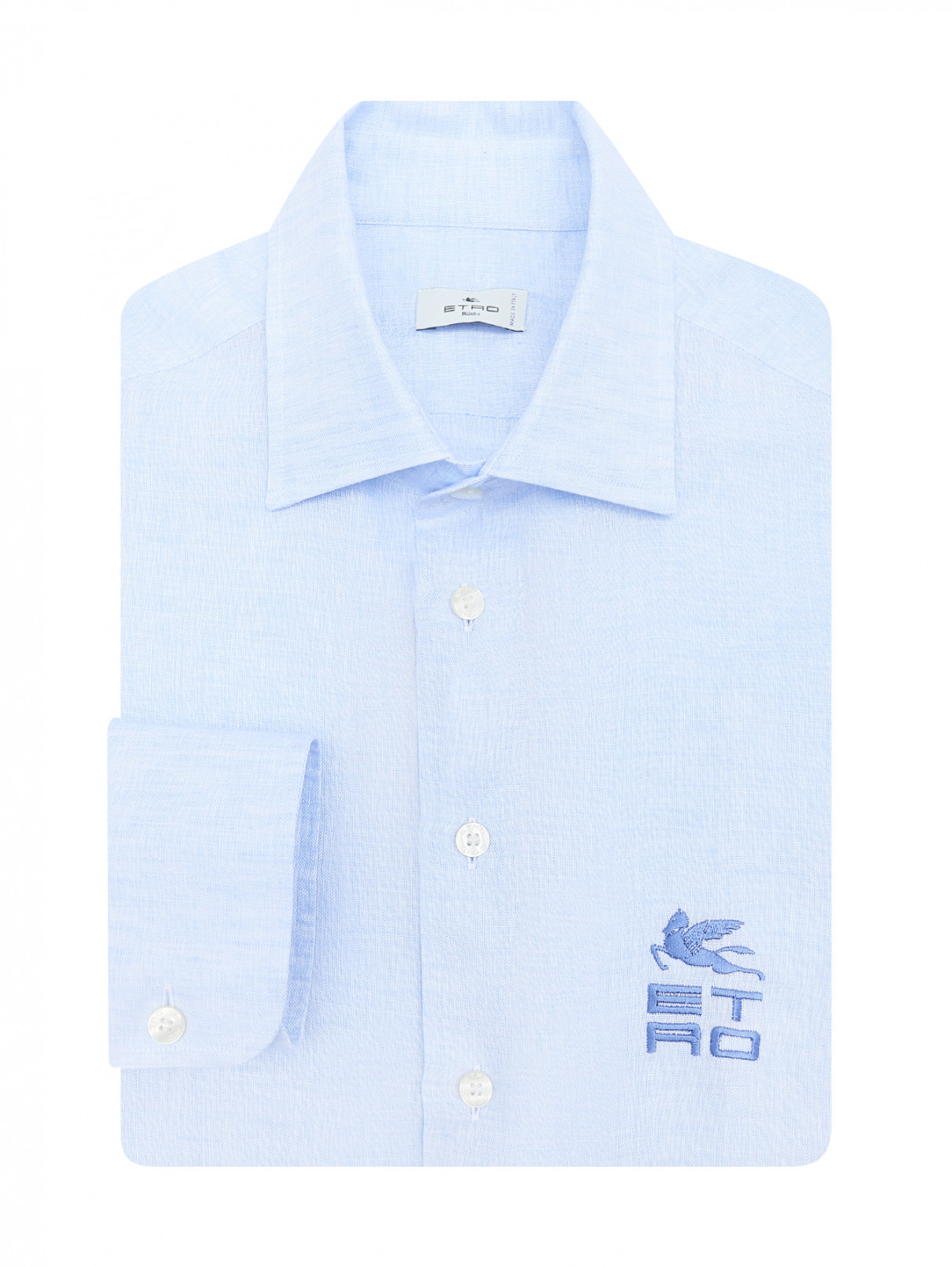 Рубашка изо льна с вышивкой Etro  –  Общий вид  – Цвет:  Синий