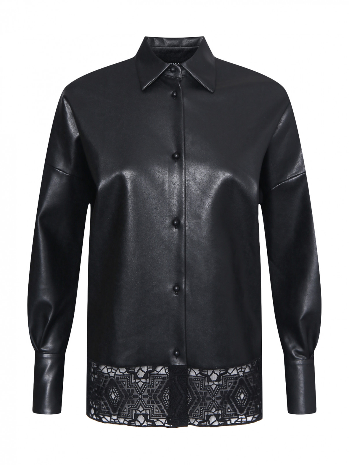 Блуза из экокожи с декором Ermanno Scervino  –  Общий вид  – Цвет:  Черный