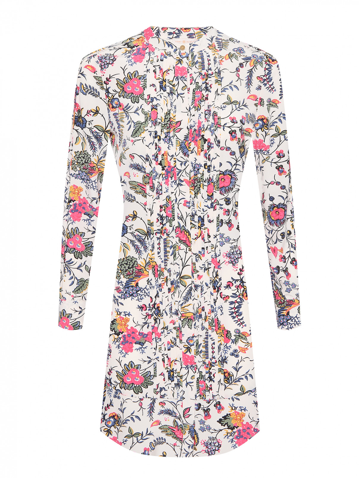 Платье-мини из шелка с цветочным узором Tory Burch  –  Общий вид