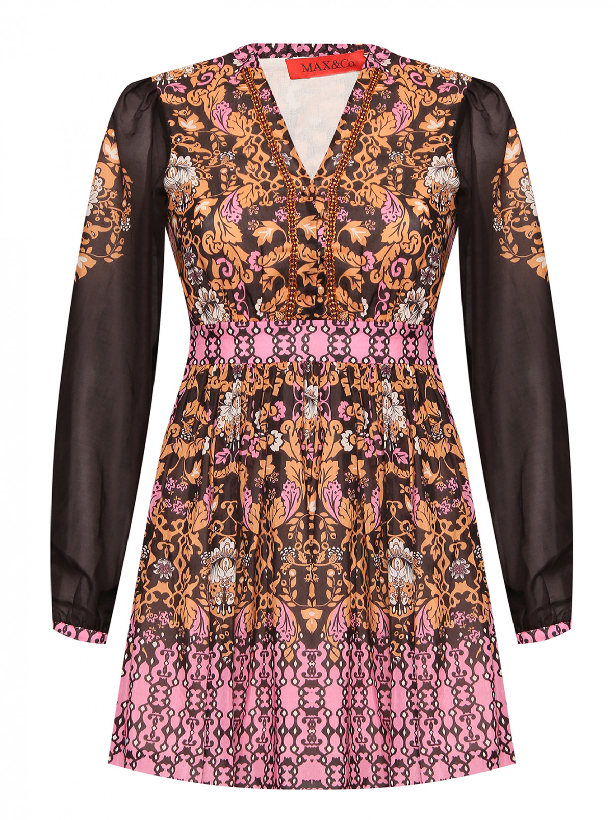 Платье-мини с декоративными пуговицами и цветочным узором Max&Co  –  Общий вид  – Цвет:  Мультиколор
