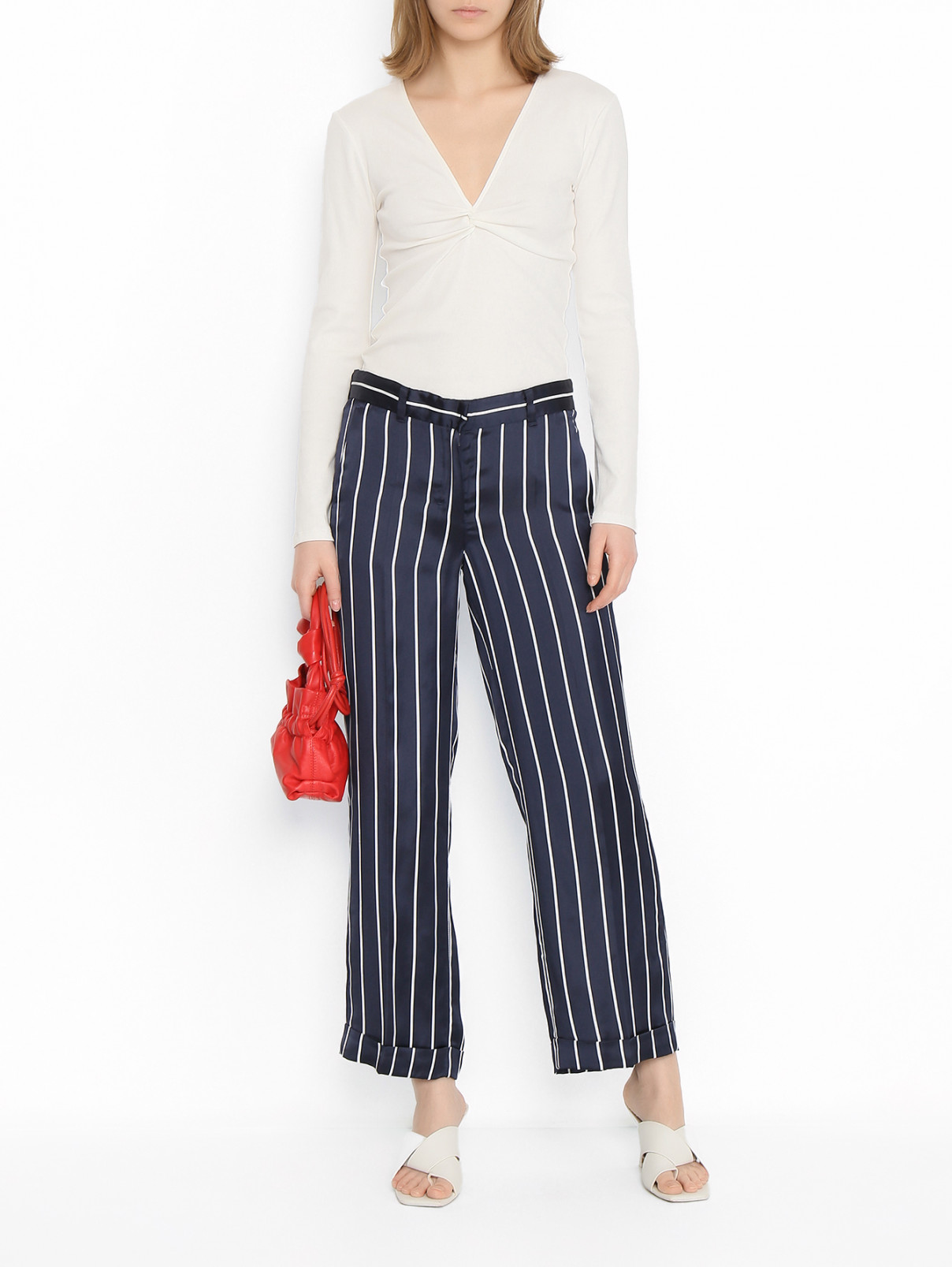 Укороченные брюки в полоску S Max Mara  –  МодельОбщийВид  – Цвет:  Синий