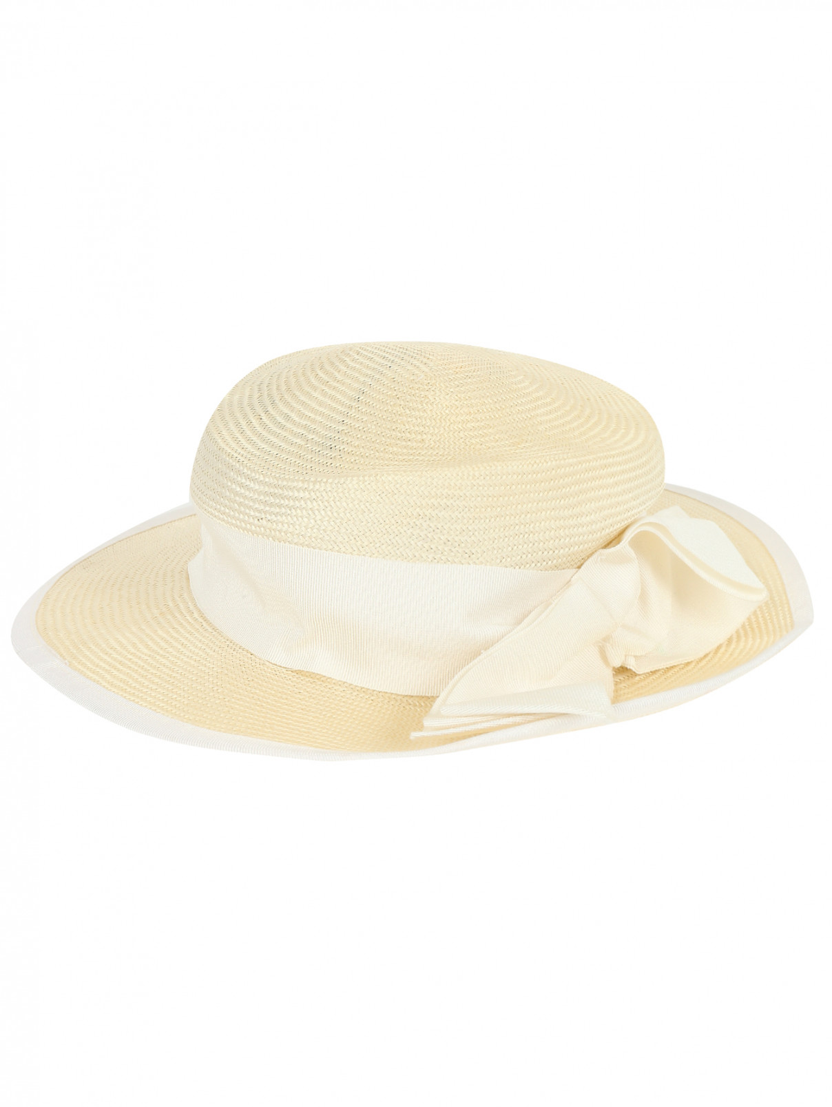 Шляпа из хлопка с декором "бант" MiMiSol  –  Обтравка1  – Цвет:  Белый