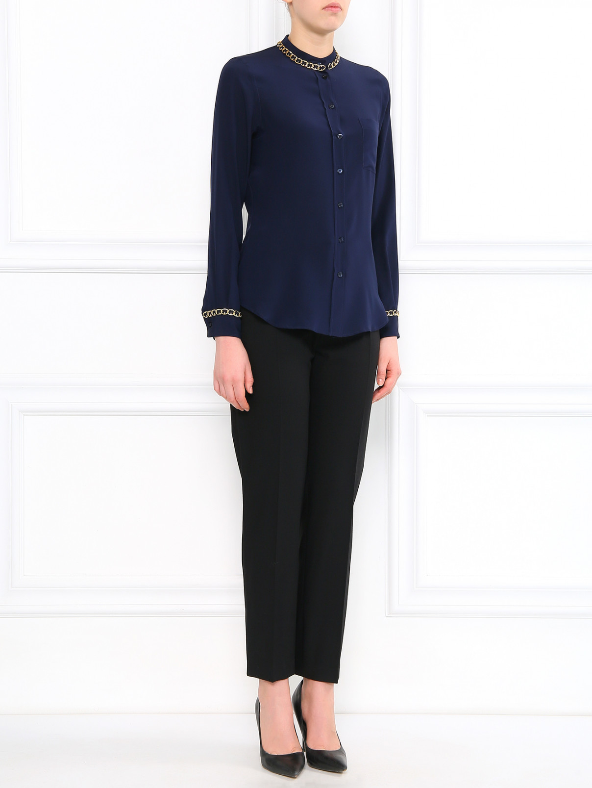 Блуза из шелка декорированная цепями Moschino  –  Модель Общий вид  – Цвет:  Синий