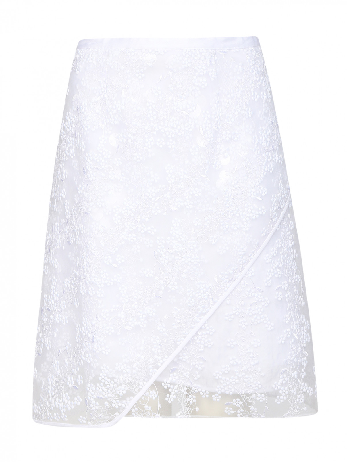 Юбка-мини с вышивкой и пайетками Carven  –  Общий вид  – Цвет:  Белый