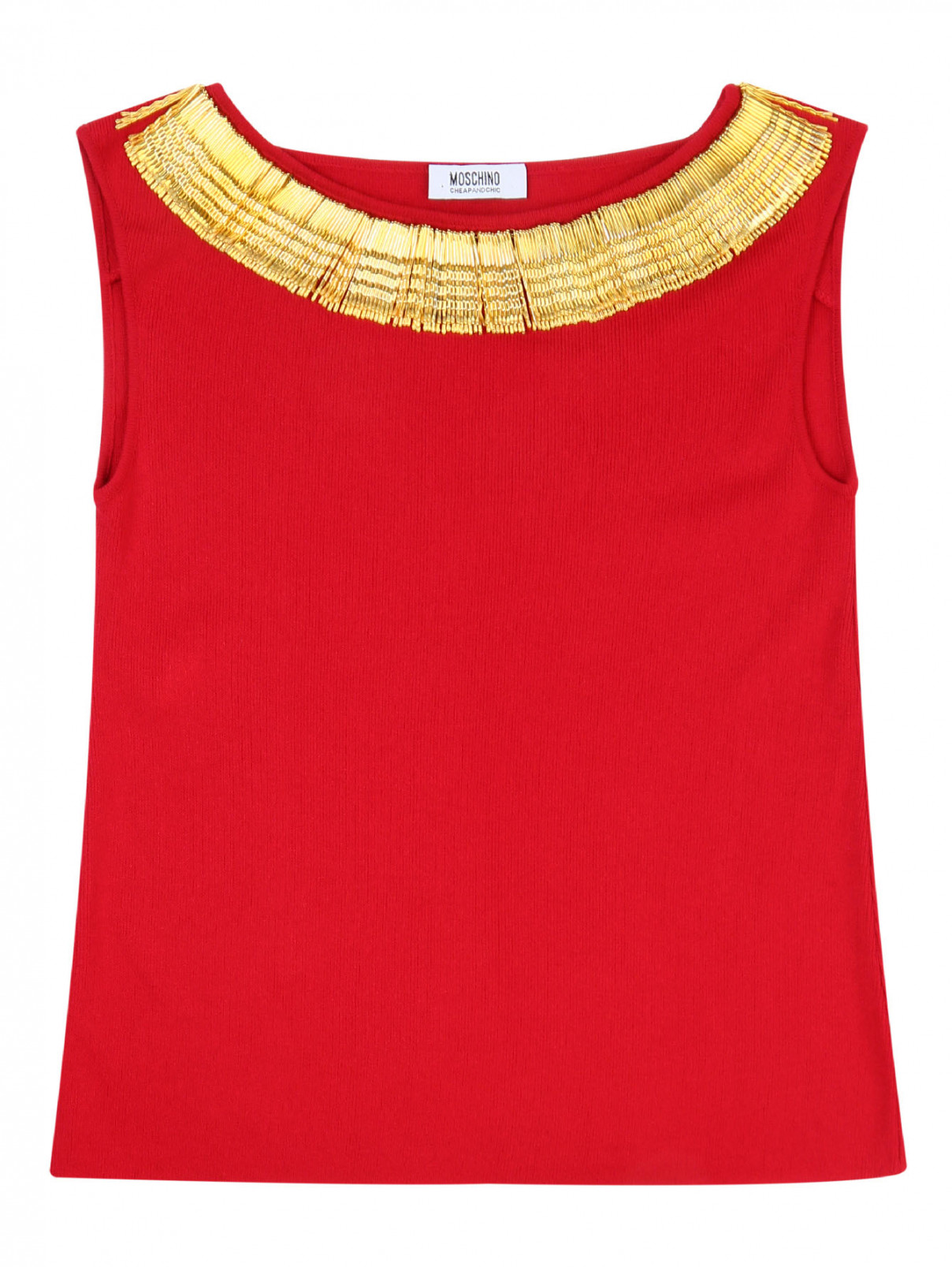 Трикотажный топ с декоративным ожерельем Moschino  –  Общий вид  – Цвет:  Красный