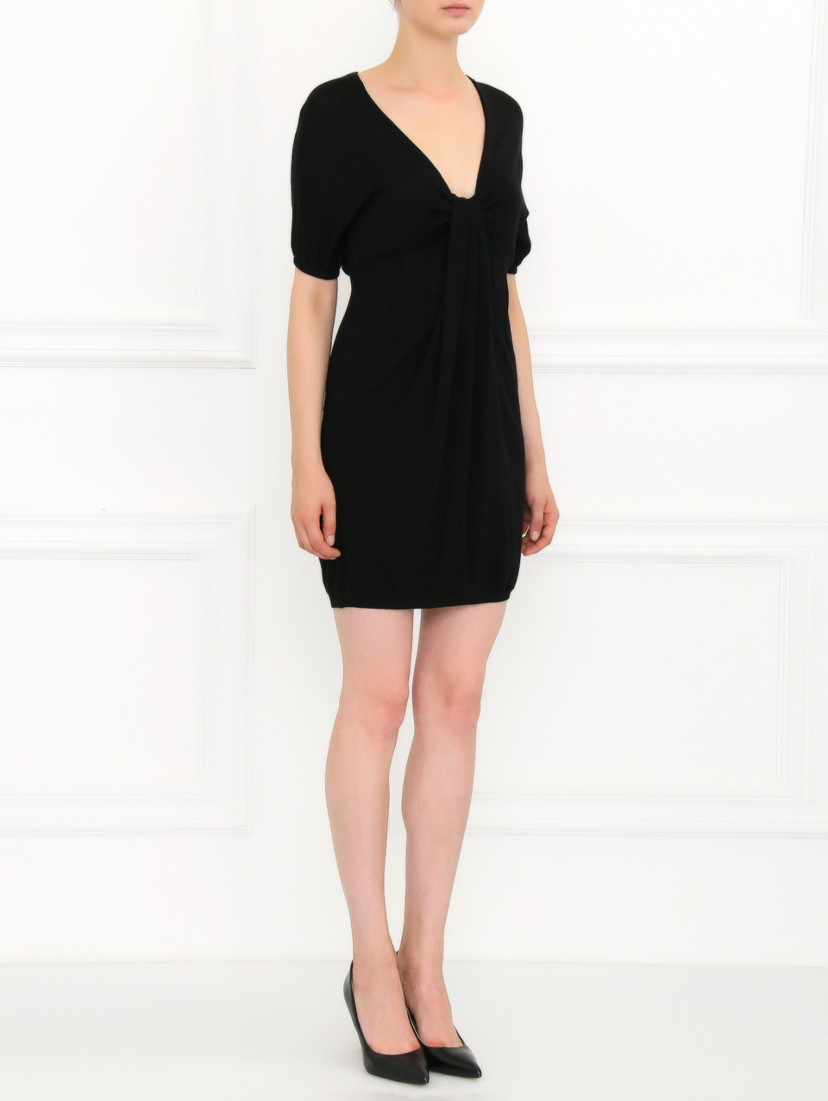 Платье из шерсти с драпировкой Moschino  –  Модель Общий вид  – Цвет:  Черный