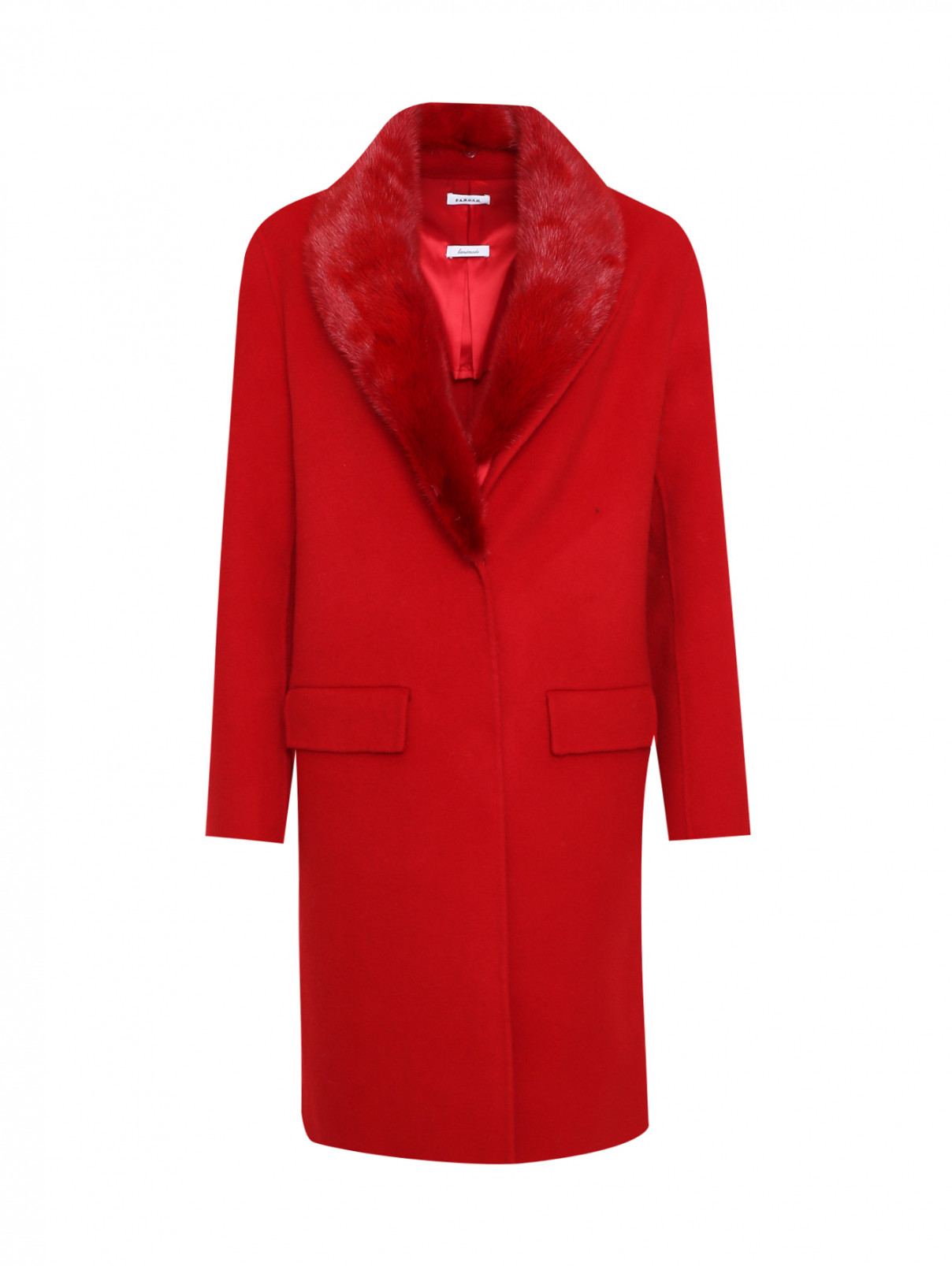 Пальто из шерсти с воротником из меха норки P.A.R.O.S.H.  –  Общий вид  – Цвет:  Красный
