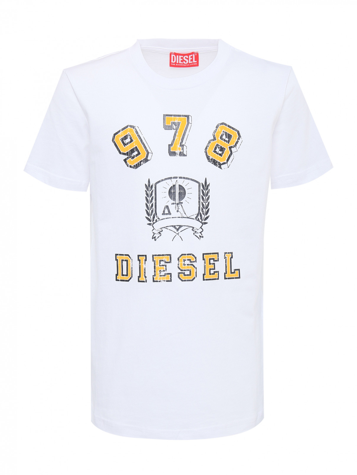 Хлопковая футболка с принтом Diesel  –  Общий вид  – Цвет:  Белый