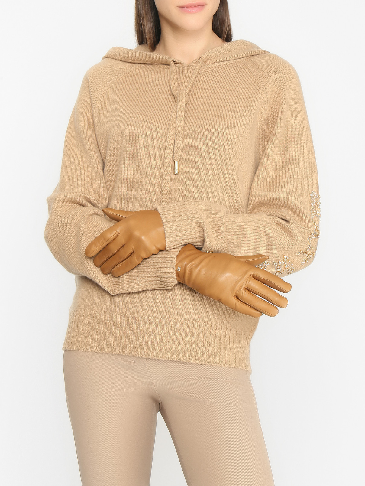 Кожаные перчатки Max Mara  –  МодельОбщийВид  – Цвет:  Коричневый