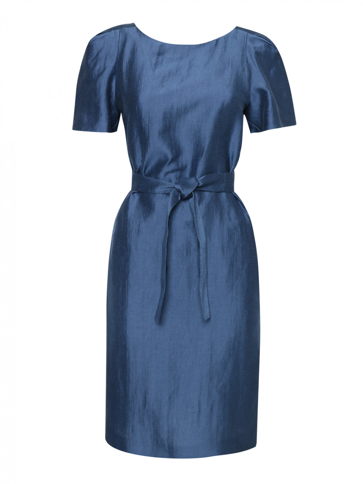 Платье изо льна , со складками на рукавах Weekend Max Mara  –  Общий вид  – Цвет:  Синий
