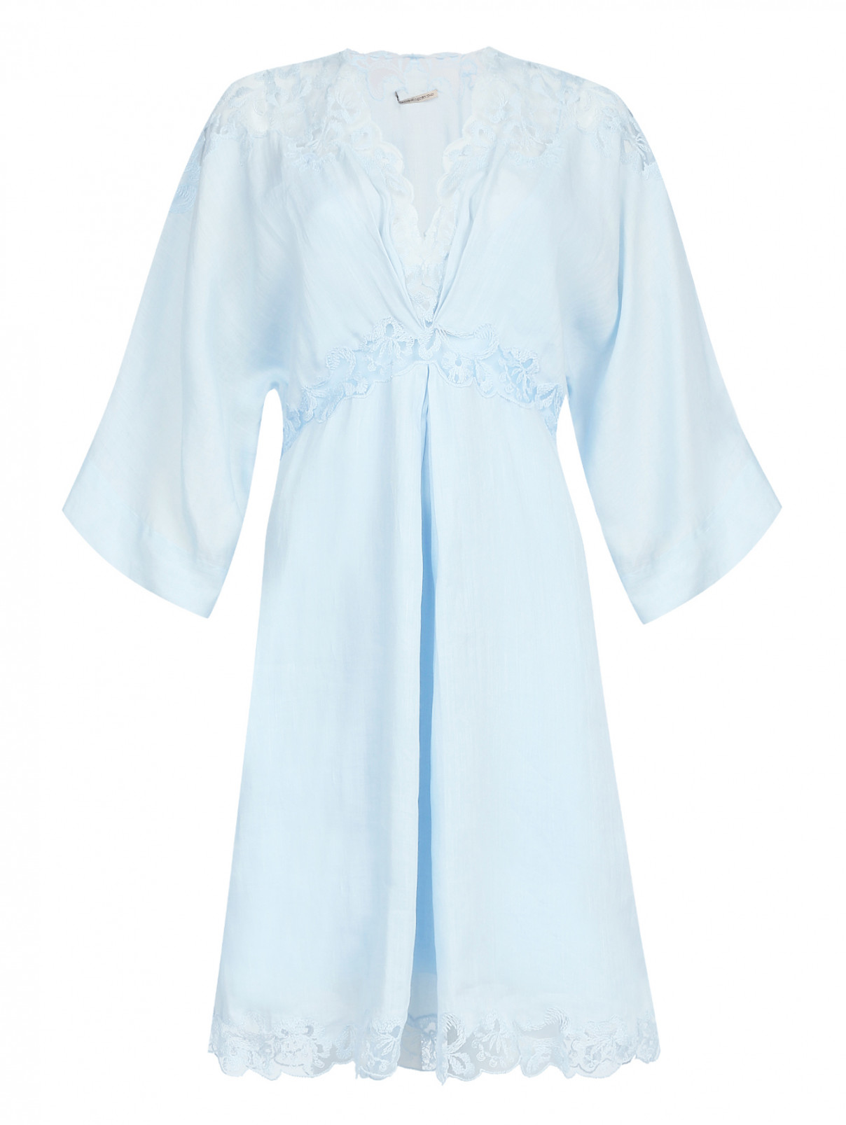 Платье-мини с кружевными вставками Ermanno Scervino  –  Общий вид  – Цвет:  Синий