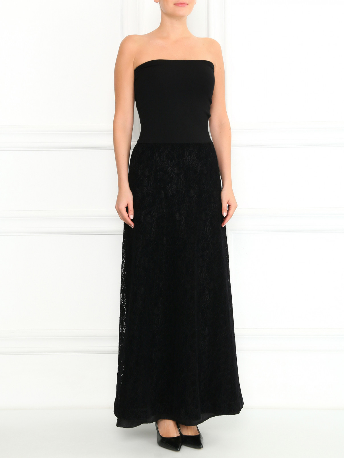 Платье-макси с кружевной юбкой Antonio Marras  –  Модель Общий вид  – Цвет:  Черный