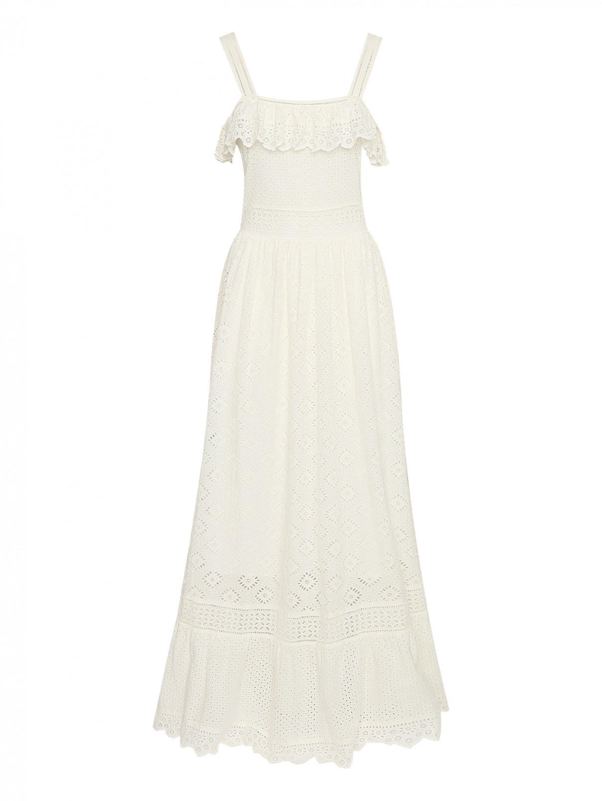 Платье-макси с вышивкой TWINSET  –  Общий вид  – Цвет:  Белый