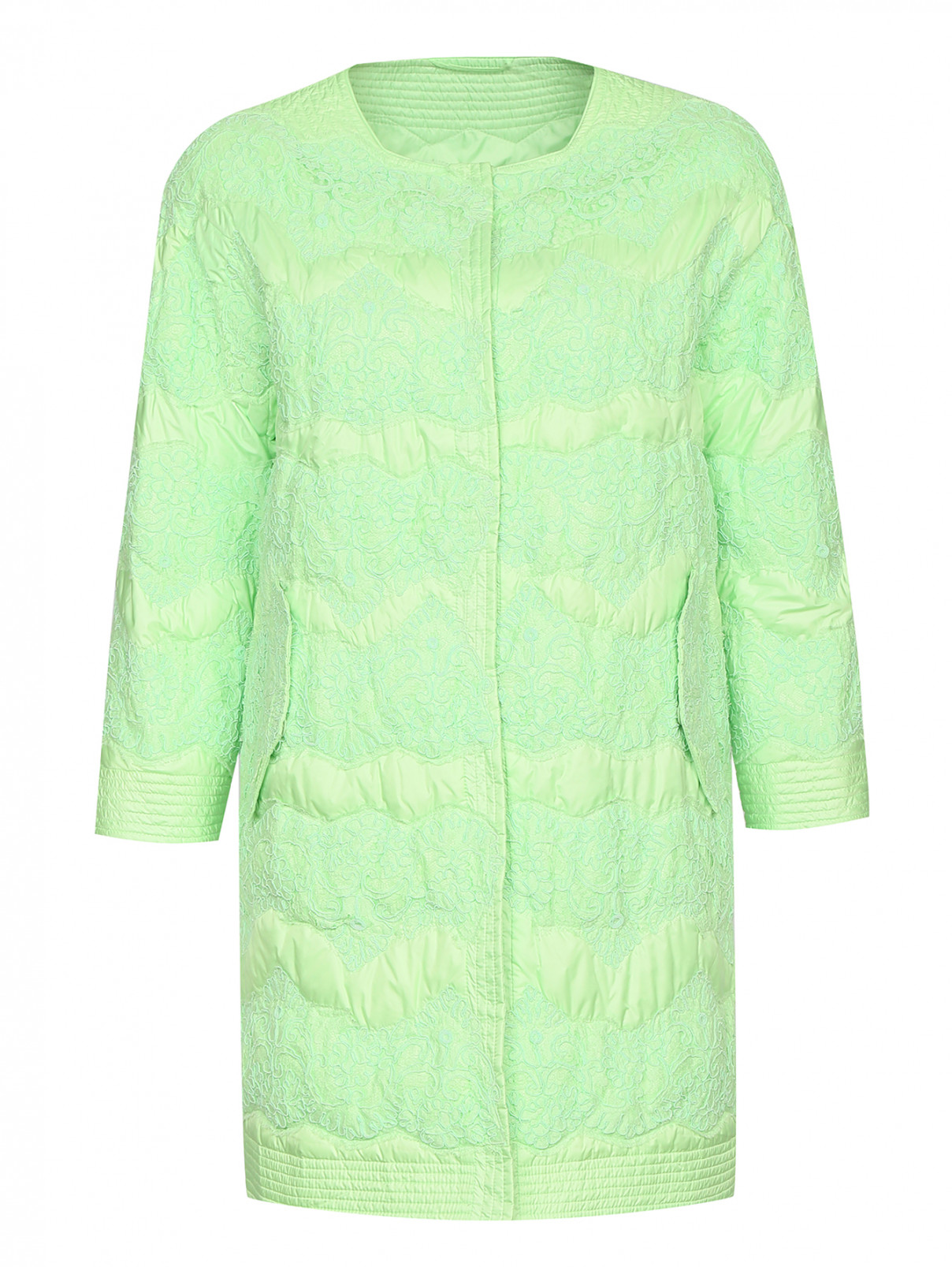 Стеганое пальто с вставками из кружева Ermanno Scervino  –  Общий вид  – Цвет:  Зеленый