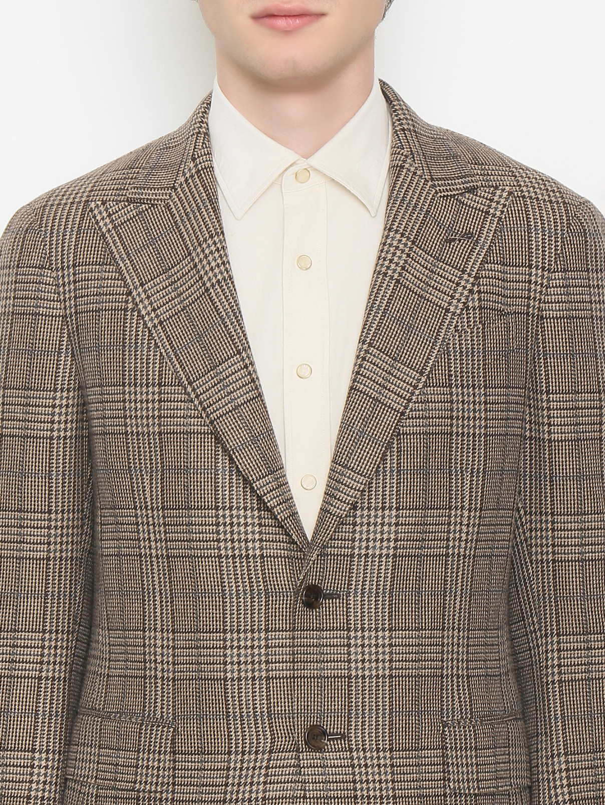 Пиджак из шерсти с узором гусиная лапка LARDINI  –  МодельОбщийВид1  – Цвет:  Коричневый