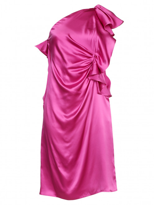 Шелковое платье с декоративным воланом - Общий вид