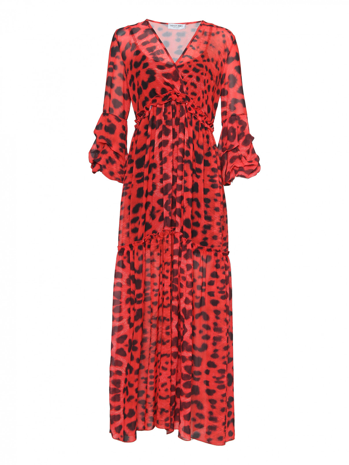 Платье-макси с анималистичным узором ODI ET AMO  –  Общий вид  – Цвет:  Красный