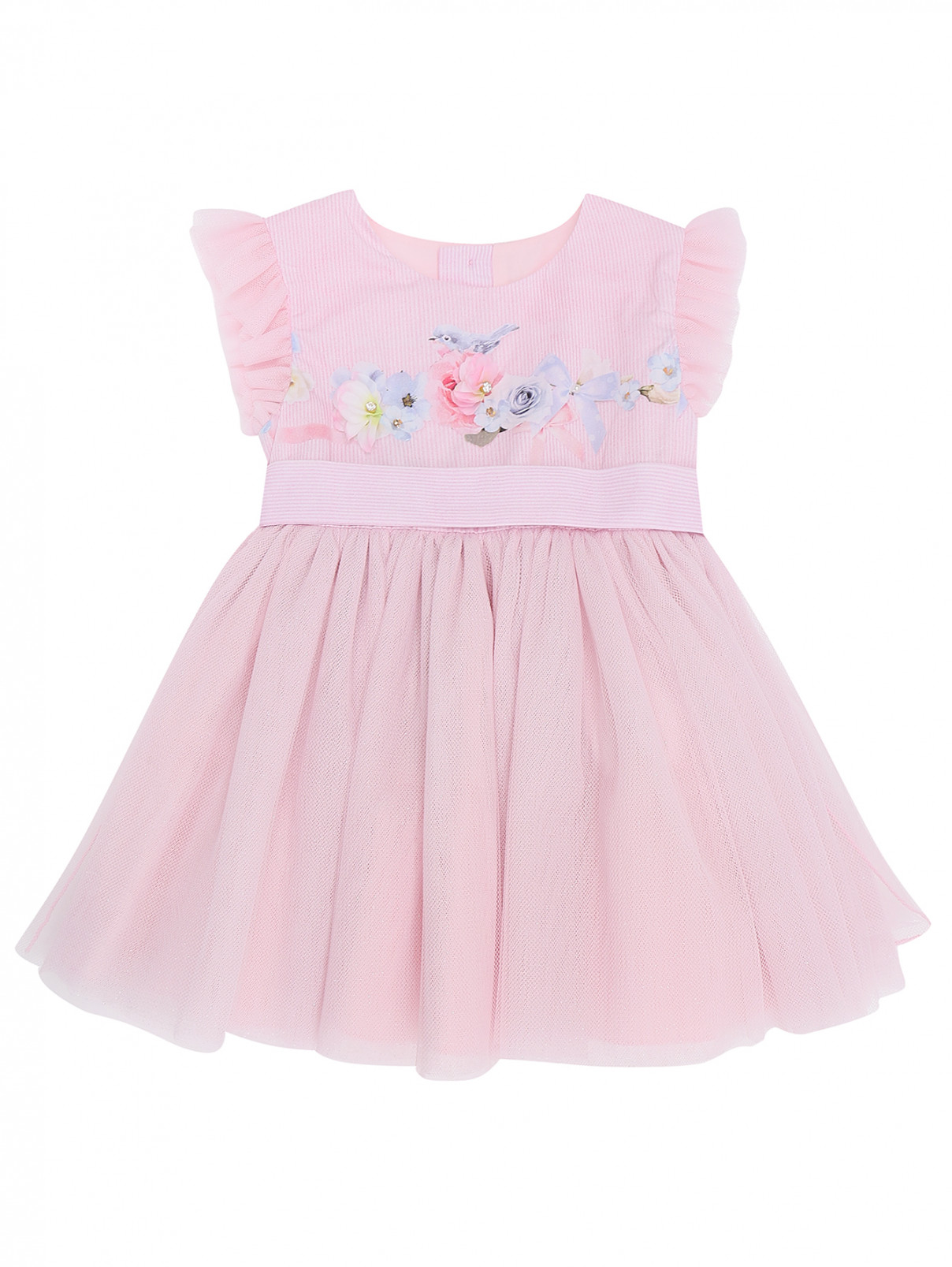 Платье из хлопка с пышной юбкой Lapin House  –  Общий вид  – Цвет:  Розовый