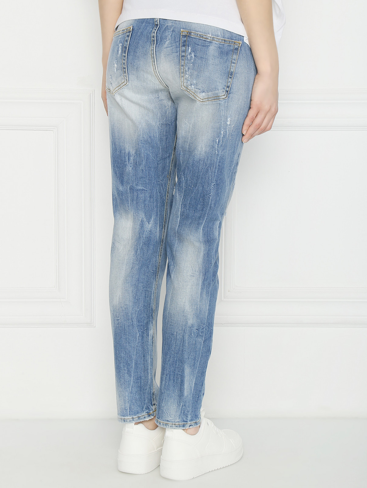 Укороченные джинсы с потертостями Ice Play  –  МодельВерхНиз1  – Цвет:  Синий