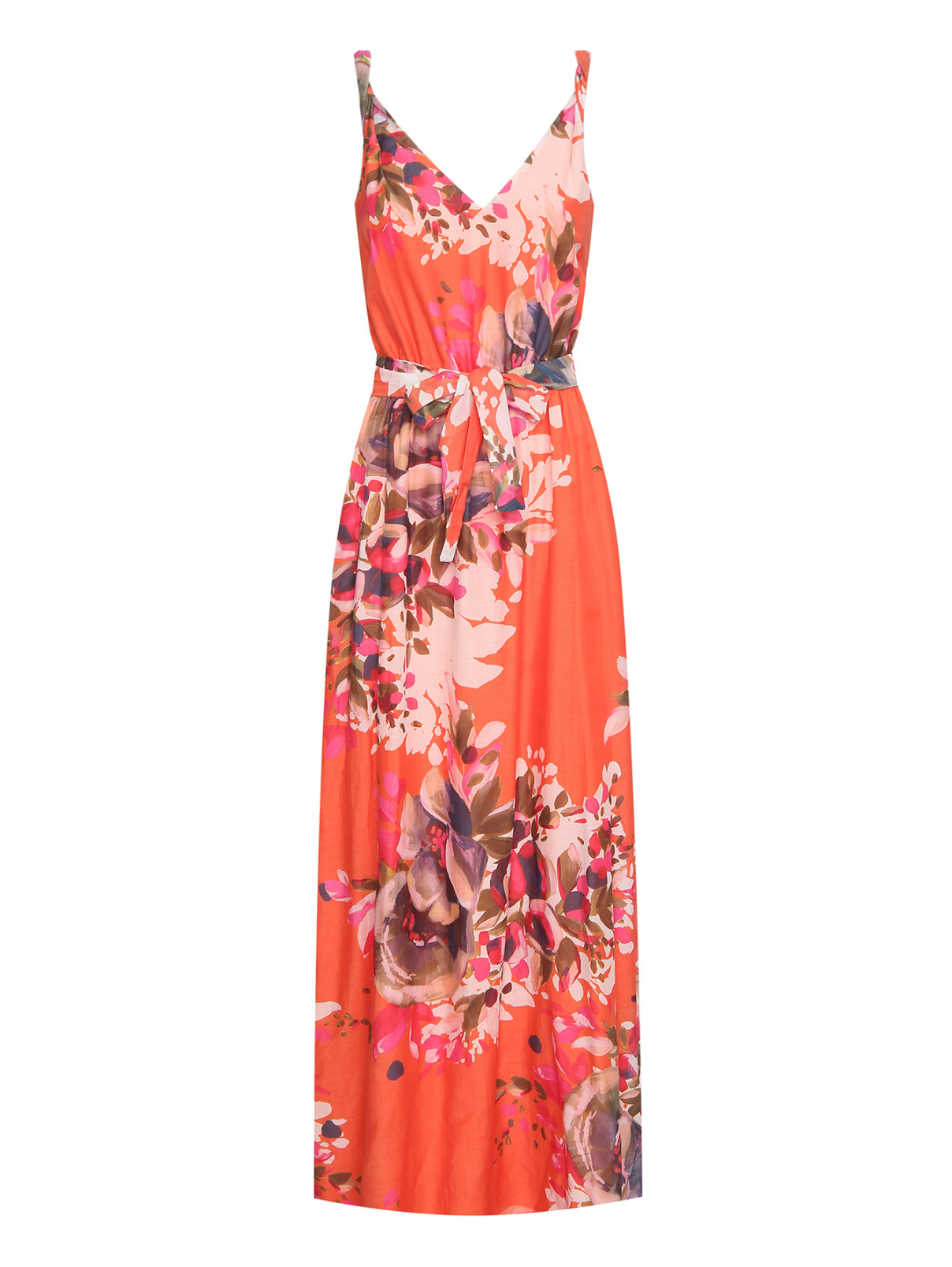 Платье из хлопка и шелка с ремнем Caractere  –  Общий вид  – Цвет:  Оранжевый