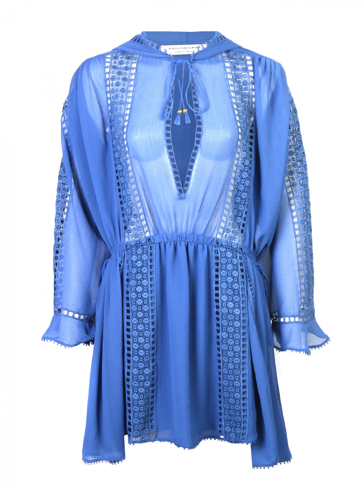 Платье с кружевной отделкой и капюшоном Philosophy di Lorenzo Serafini  –  Общий вид  – Цвет:  Синий