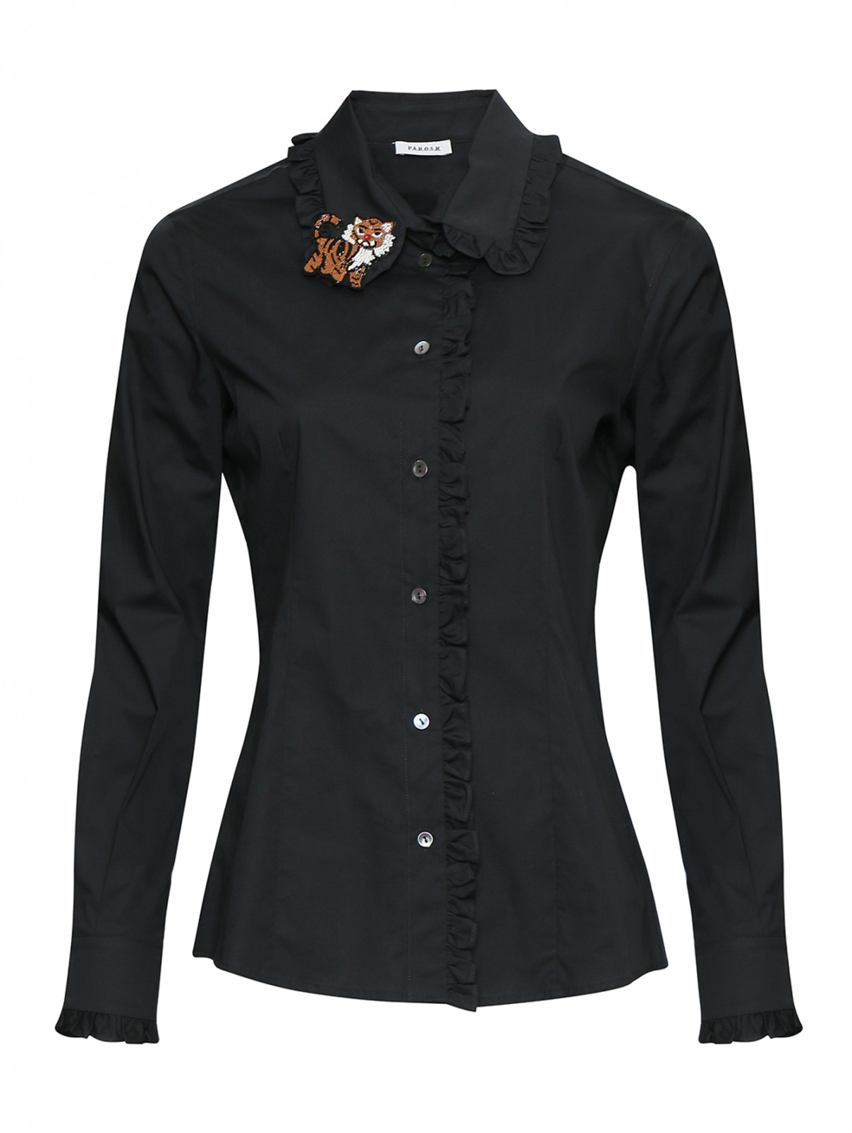 Рубашка из хлопка с декором на воротнике P.A.R.O.S.H.  –  Общий вид  – Цвет:  Черный