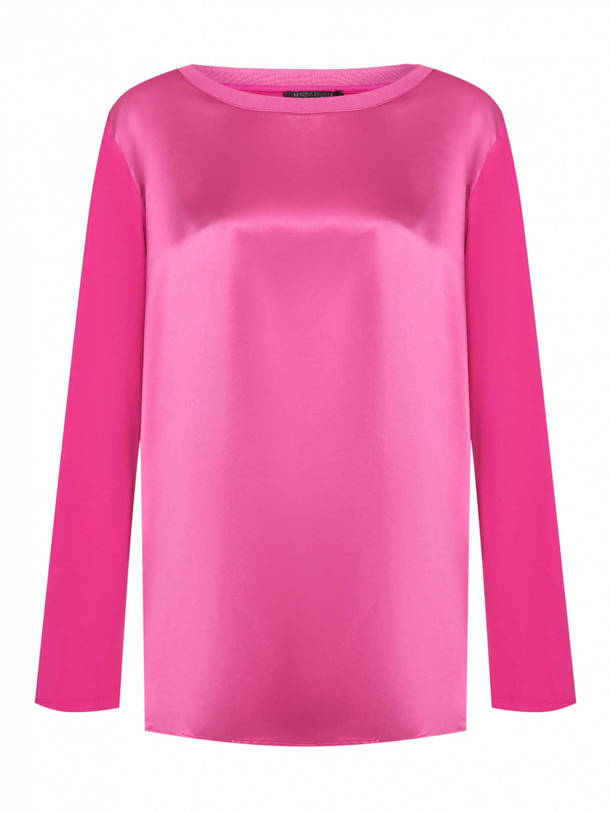 Блуза из вискозы с шелковой деталью Marina Rinaldi  –  Общий вид  – Цвет:  Розовый