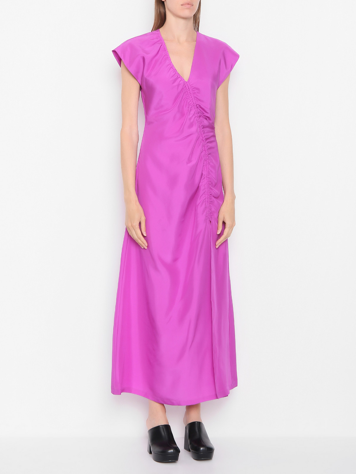 Платье из шелка со сборкой Rohe  –  МодельВерхНиз  – Цвет:  Фиолетовый